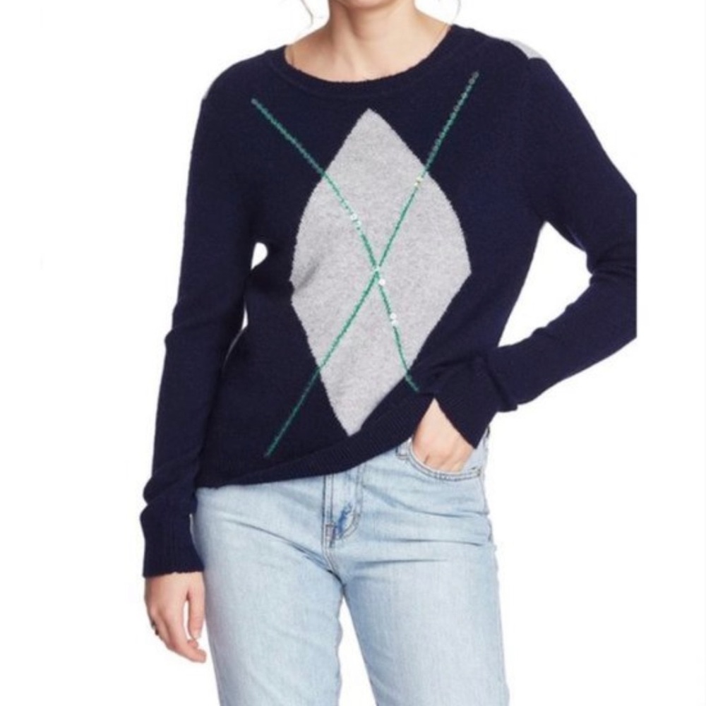 Court & Rowe Cozy Bouclé Sequin Argyle Sweater womens size : XS new with tags
